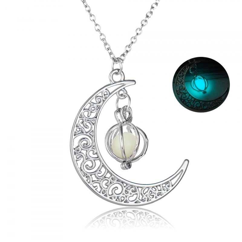 Halloween Decorations Gifts Ornaments Christmas Gifts Glowing Moon Pumpkin Creative Pendant Sky Blue Luminous Women Necklace  NY353_Blue Green
