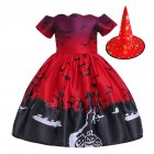 Halloween Dress Pumpkin Bat Print Princess Dress with Hat WS005 Red  with hat  100cm