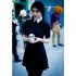 Halloween Fashionable Knit Peter Pan Collar Contrast Color Matching Slim Short Sleeves Dress  blue XL