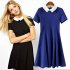 Halloween Fashionable Knit Peter Pan Collar Contrast Color Matching Slim Short Sleeves Dress  blue XL
