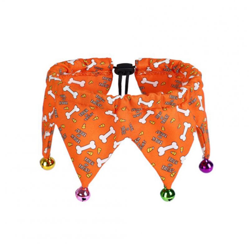 Halloween Funny Adjustable Pet Collar with Bells for Dog Cat Jewelry Orange_Neck circumference 20-39cm