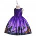 Halloween Girl Dress Pumpkin Castle Print Princess Dress Sleeveless Satin Print Child Dress WS001 purple  with hat  110cm