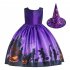 Halloween Girl Dress Pumpkin Castle Print Princess Dress Sleeveless Satin Print Child Dress WS001 purple  with hat  140cm