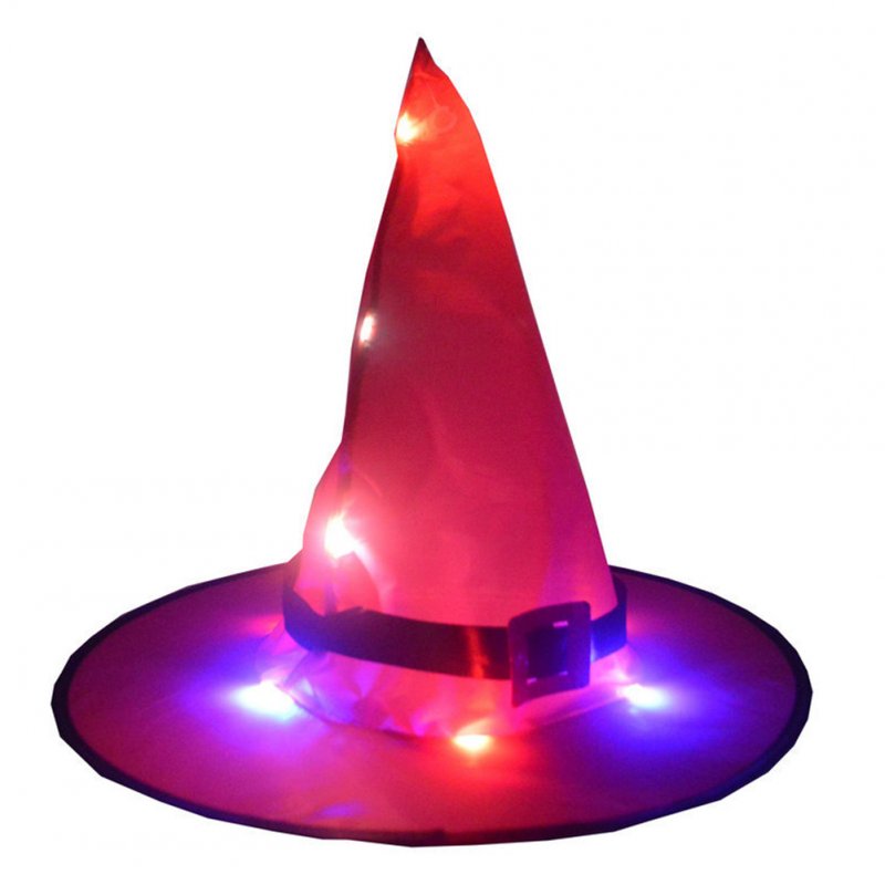 Halloween Glowing Witch Hat Lighting Head-wear for Outdoor Cosplay Props Rose Red