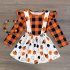 Halloween Lattice Top Sling Dress Girl Outfit Pumpkin Decor Clothing Set Party Suits Orange CC01633 90 yards