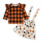 Halloween Lattice Top Sling Dress Girl Outfit Pumpkin Decor Clothing Set Party Suits Orange CC01633 130 yards