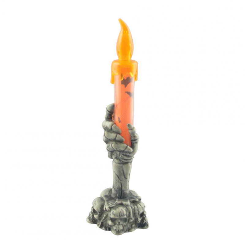 Halloween Led Electronic Candle Lights Horror Skull Holding Candle Lamp
