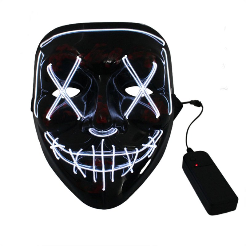 Halloween Led Luminous Mask 3 Modes Glow In The Dark Cosplay Costume Masquerade Party Dressing Up Props(17 x 20.5 x 9.5CM) white light