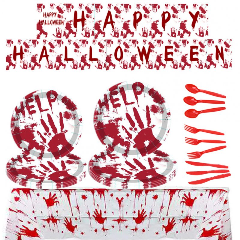 Halloween Party Horror Theme Disposable Paper Tableware Party Suplies Halloween blood handprint 9-piece set