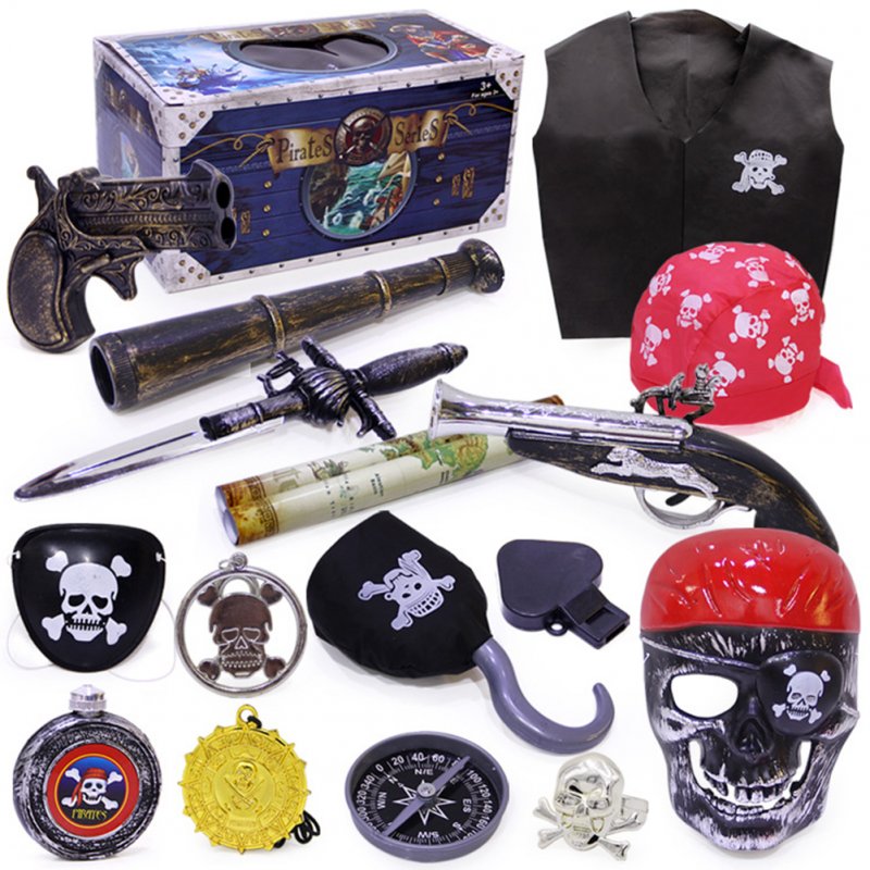Halloween Pirate Costume Playset For Kids Funny Grimace Skull Eye Mask Pirate Treasure Chest Toy For Birthday Party Blue treasure chest A one size