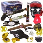 Halloween Pirate Costume Playset For Kids Funny Grimace Skull Eye Mask Pirate Treasure Chest Toy For Birthday Party Blue treasure chest B one size
