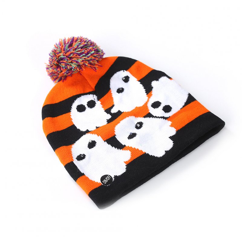 Halloween Pumpkin Ghost Knit Hat with Light Stretchable Unisex Adults Kids Children ghost_20*21CM