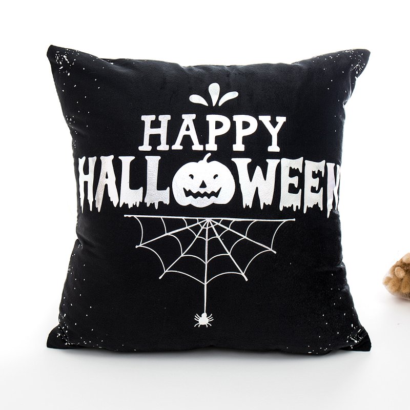 Halloween Series Hot Stamping Pattern Throw Pillow Cover Black bottom happy_45*45cm