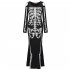 Halloween Sexy Bodycon Dress Scary Skeleton Long Sleeve Slim Cosplay Party Show Costume Halloween M