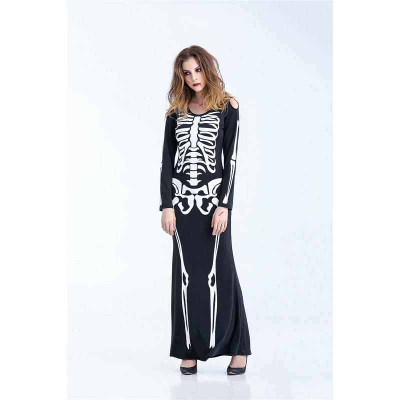 Halloween Skeleton Ghost Zombie Long Dress for Masquerade，Party or Stage Showing Costume