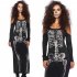 Halloween Slim Bodycon Sling Dress Scary Skeleton Long Sleeve Sexy Cosplay Party Costume black M