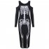 Halloween Slim Bodycon Sling Dress Scary Skeleton Long Sleeve Sexy Cosplay Party Costume black XL