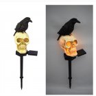 Halloween Solar Lights IP55 Waterproof Crow On Skull Solar Powered Garden Stake Lights