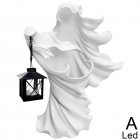 Halloween Witch Messenger Ornament With Lantern Waterproof Energy Saving Resin Statue For Garden Courtyard Decor White-led light