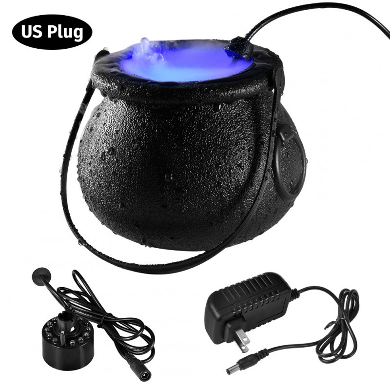 Halloween Witch Pot Smoke Machine LED Humidifier Color Changing Decor Halloween Party Toy colors_U.S. plug