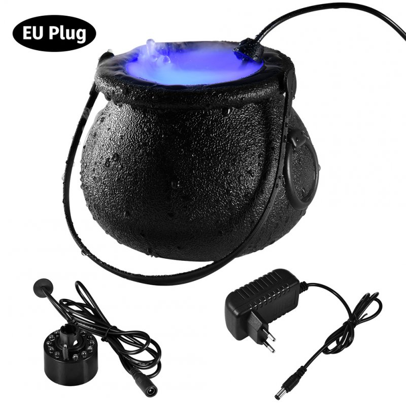 Halloween Witch Pot Smoke Machine LED Humidifier Color Changing Decor Halloween Party Toy colors_European plug