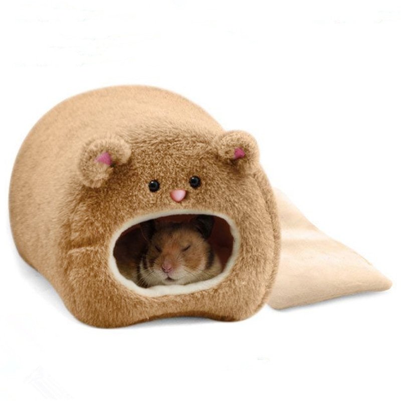 Hamster Winter Warm Cage Bear Shape Fleece House with Bed Mat for Small Pet Brown_11 * 11cmbrown