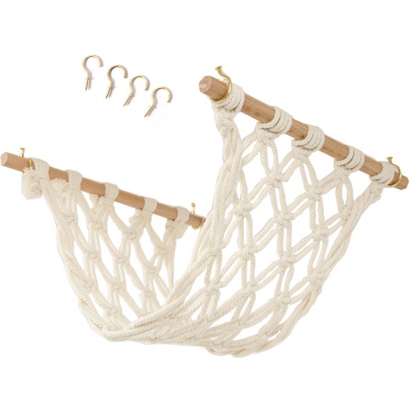 Hand-woven Cotton Rope Hanging  Basket Kitchen Vegetable Fruit  Net Holder Beige A_30*50