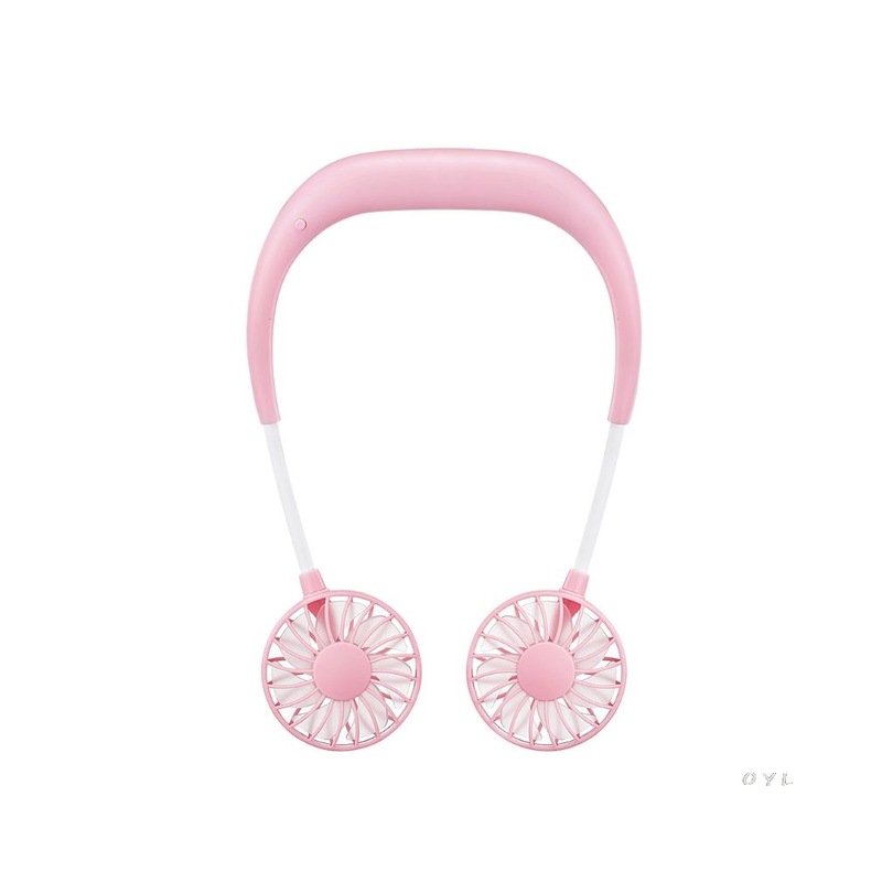 Hands-Free Hanging Neck USB Rechargeable Dual Fan Air Cooler Fan Pink
