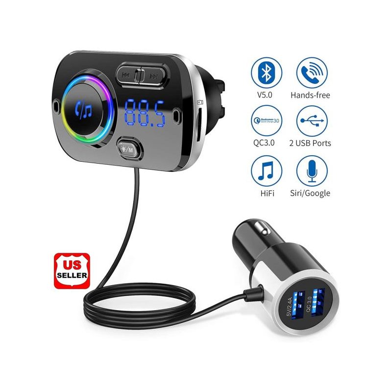 Hands-free Bluetooth Fm Transmitter Wireless Radio Adapter Car Kit Mp3  Player black