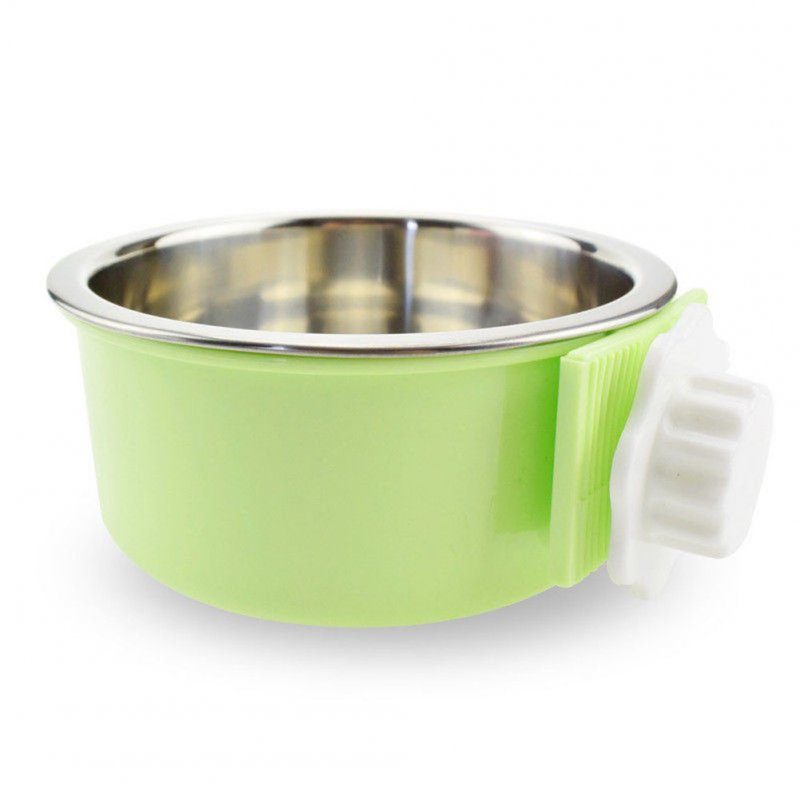 Hang-on Pet Dog Cat Bowl Food Water Dish Feeder Stainless Steel Bowl  green_small
