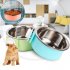 Hang on Pet Dog Cat Bowl Food Water Dish Feeder Stainless Steel Bowl  green small