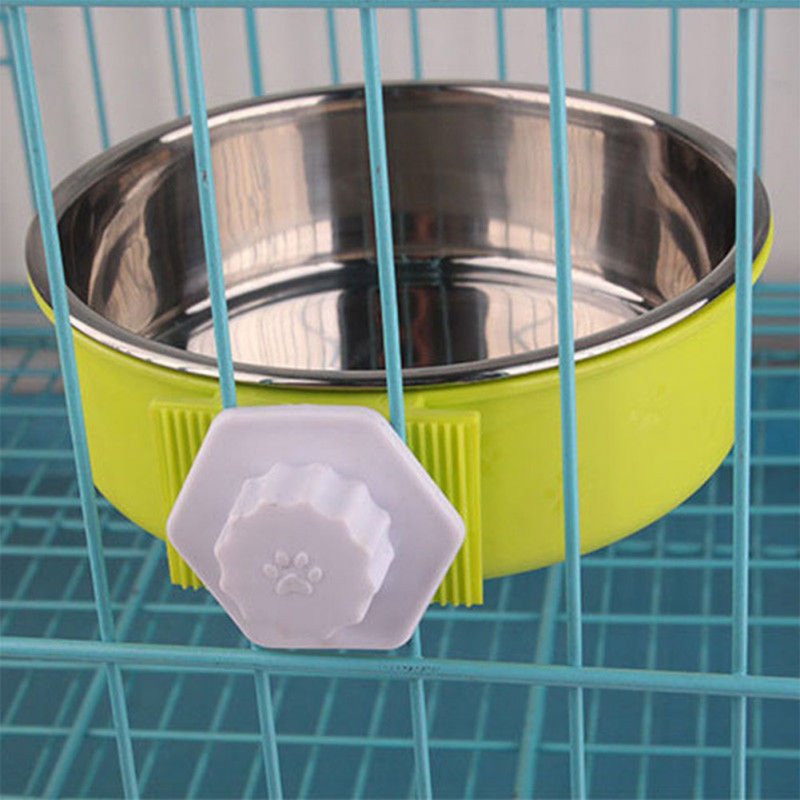 Hang-on Pet Dog Cat Bowl Food Water Dish Feeder Stainless Steel Bowl  green_large