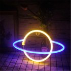 Hanging Planet-shaped Neon  Night  Light Ip42 Waterproof Rust-proof For Room Wall Kids Bedroom Birthday Party Bar Beach Wedding Decoration Blue + warm white