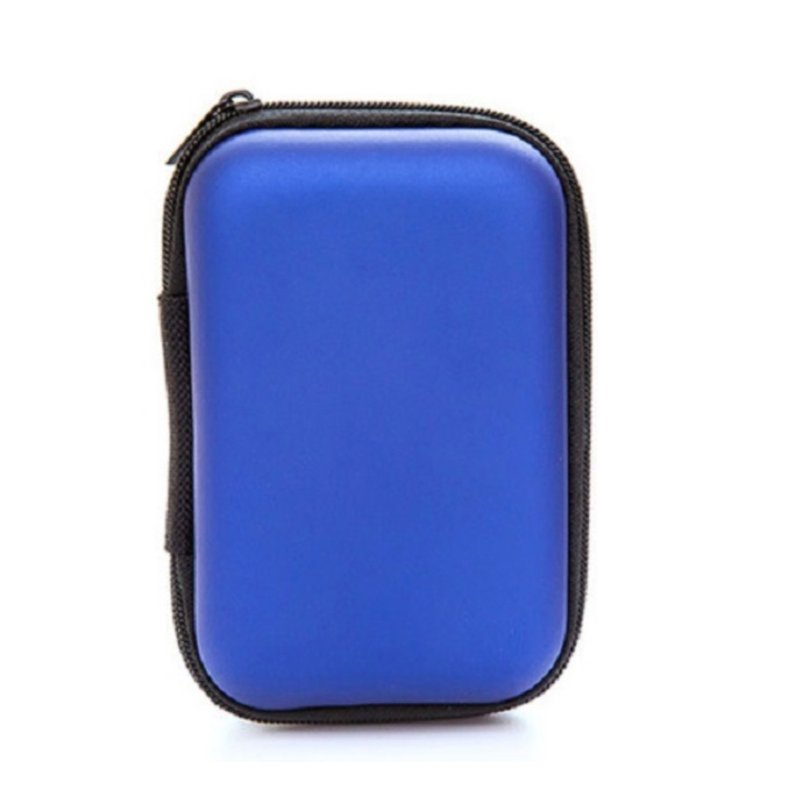Hard Earphone Case Eva Leather Headphone Storage Bag Protective Usb Cable Organizer Portable Earbuds Pouch Box Navy blue