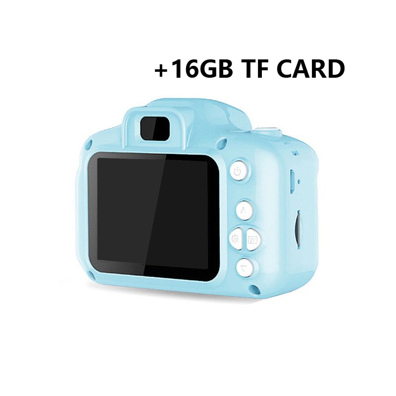 Hd  Digital Camera 2  Inch Cartoon Mini Camera with 16G memory  Card Children  Birthday  Gift blue