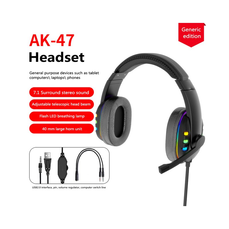 Head-mounted Gaming Headset Wired Stereo Heavy Bass Headphones Phone Generic Noise Reduction Earphones Mobile computer universal version