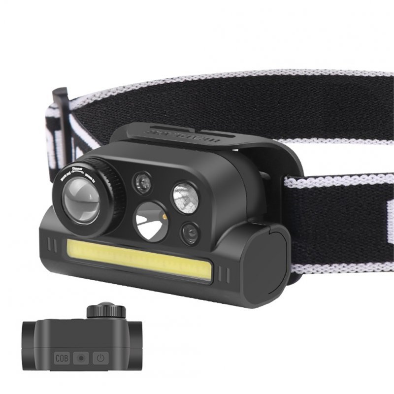 Headlight Outdoor Type-c Rechargeable Multifunctional Induction Headlamp Flashlight Led Light Lamp Black