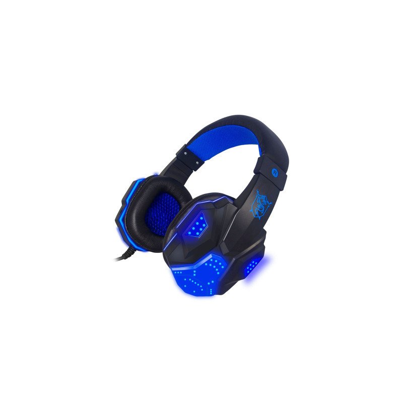Headset Earphone Headphone with Microphone Control for Desktop Computer Gaming Laptops black and blue light version