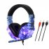 Headset Wired Earphone Gaming Headset USB Luminous Gamer Stereo Headphone Folding Headset blue
