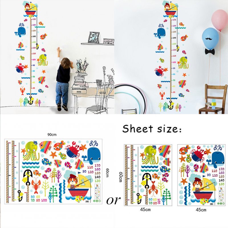 Height Meter Wall Sticker Growth Ruler Cartoon Cat Fishing Children's Room Decoration Section B