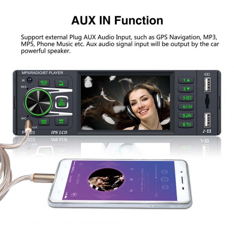 3.8 Inch Car Radio Ips Screen Bluetooth 2.0 Mp5 Player with Microphone Rear View Function 