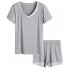 HiMiss Women s Leisure V Neck Short Sleeve Pajama Set Summer Sleepwear Navy S