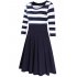 HiQueen Women Casual Scoop Neck 3 4 Sleeve A Line Swing Dress Stripe Modest Dresses Dark blue M