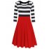 HiQueen Women Casual Scoop Neck 3 4 Sleeve A Line Swing Dress Stripe Modest Dresses Red S