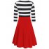 HiQueen Women Casual Scoop Neck 3 4 Sleeve A Line Swing Dress Stripe Modest Dresses Red XL