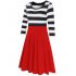 HiQueen Women Casual Scoop Neck 3 4 Sleeve A Line Swing Dress Stripe Modest Dresses Red 2XL