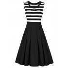 HiQueen Women s Scoop Collar Stripe Sleeve Elegant Business A line Dress Black 2XL