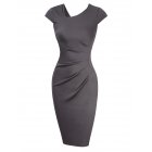 HiQueen Women s Sleeveless Business Ruffle Pencial Dress with Solid Color Grey L