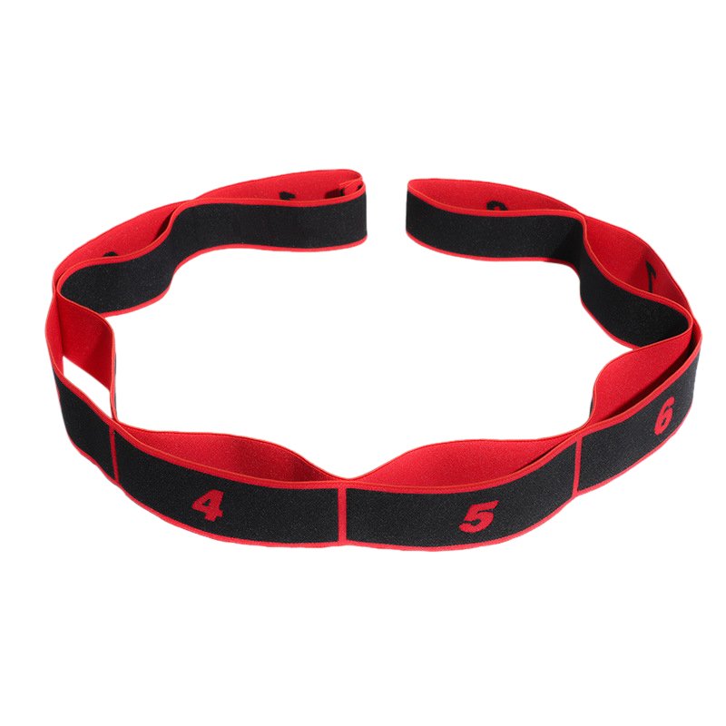 High Elastic Yoga Fitness Resistance Band 8-Loop Training Strap Tension Resistance Exercise Stretching Band for Sports Dancing Red and black