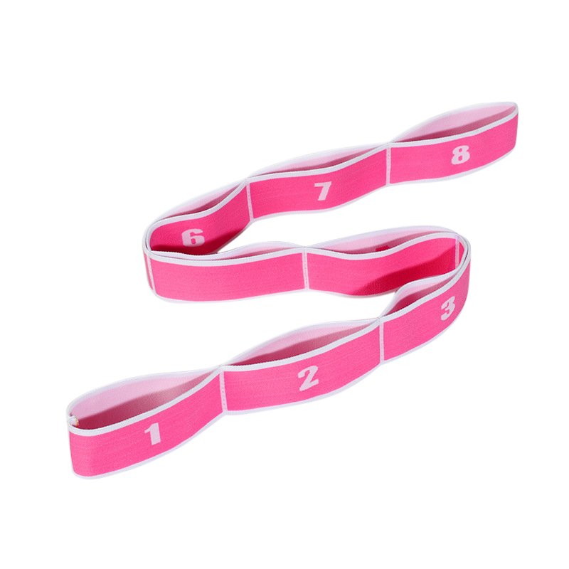 High Elastic Yoga Fitness Resistance Band 8-Loop Training Strap Tension Resistance Exercise Stretching Band for Sports Dancing Pink white